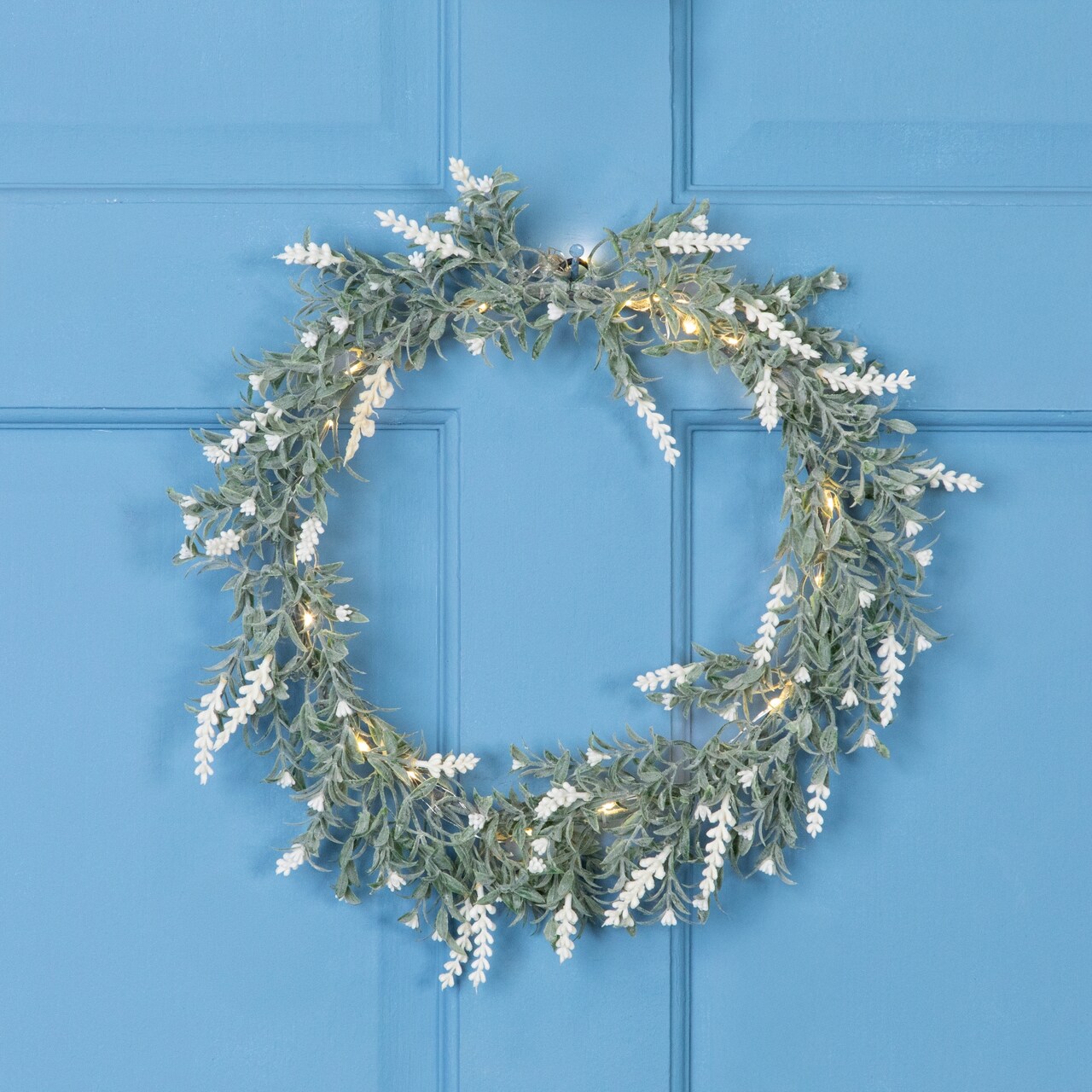 Northlight Pre-Lit Battery Operated White Lavender Spring Wreath - 16" - Clear LED Lights